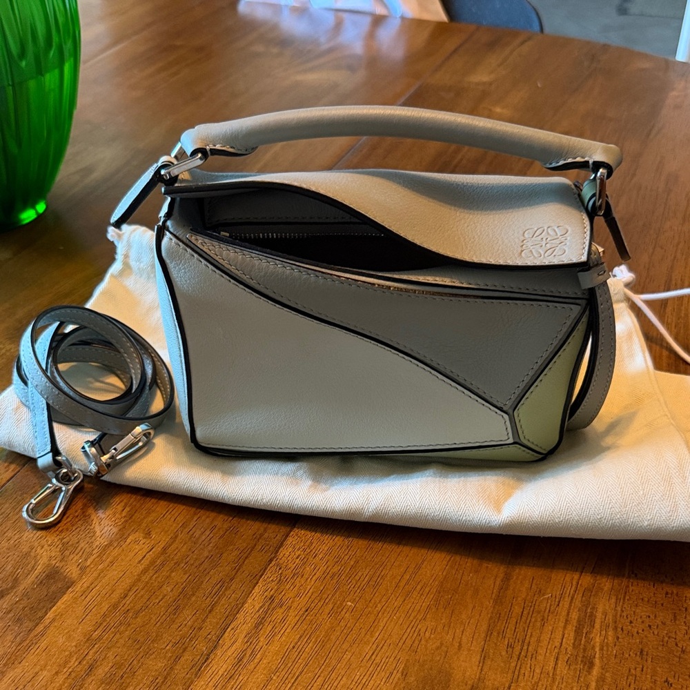 Loewe Small Puzzle Bag in Light blue, light green and Black Trim